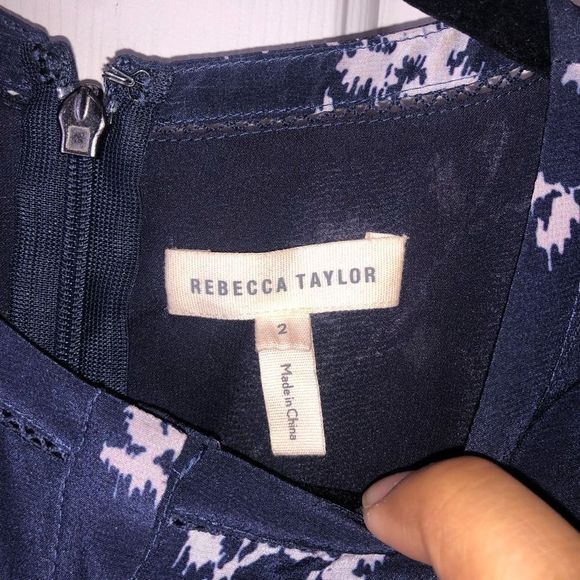 Rebecca Taylor Navy Flower MIDI Silk Tent Dress Size 2 / Small - Picture 4 of 7